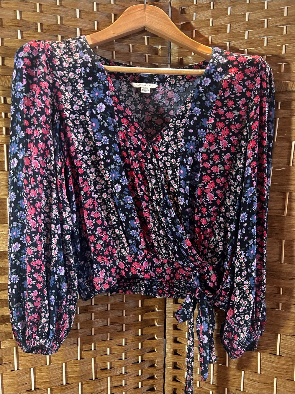 Floral Cottagecore Faux Wrap Crop Top Boho Coquette Romantic American Eagle S
